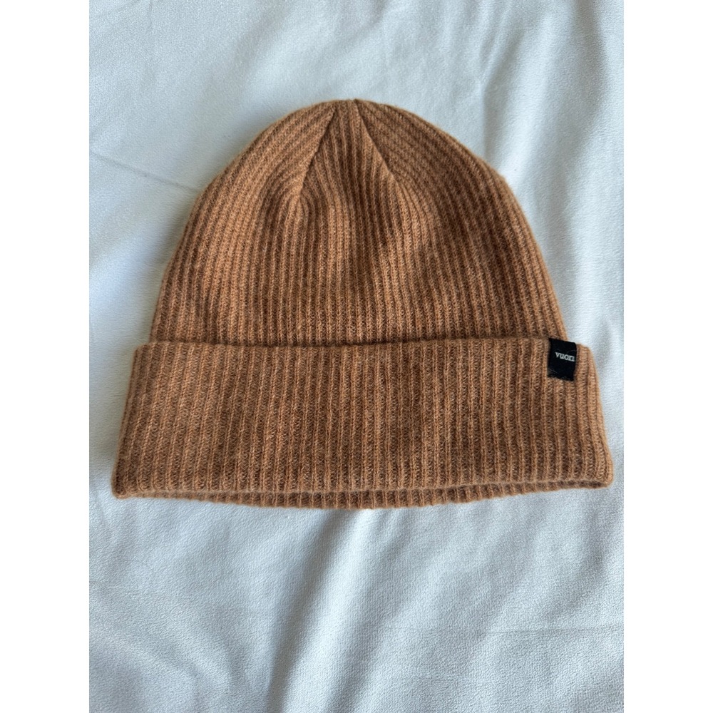 Vuori Douglas Ribbed Cashmere Wool Beanie wheat Heather Brown Knit Gorpcore hat